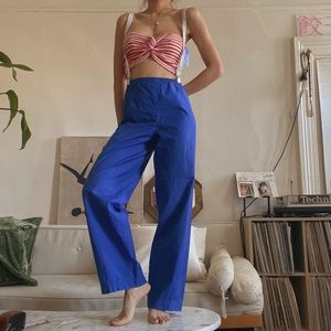 Vintage Saint Laurent Blue Pull Up Pants Elastic Band Unisex Waist 30”